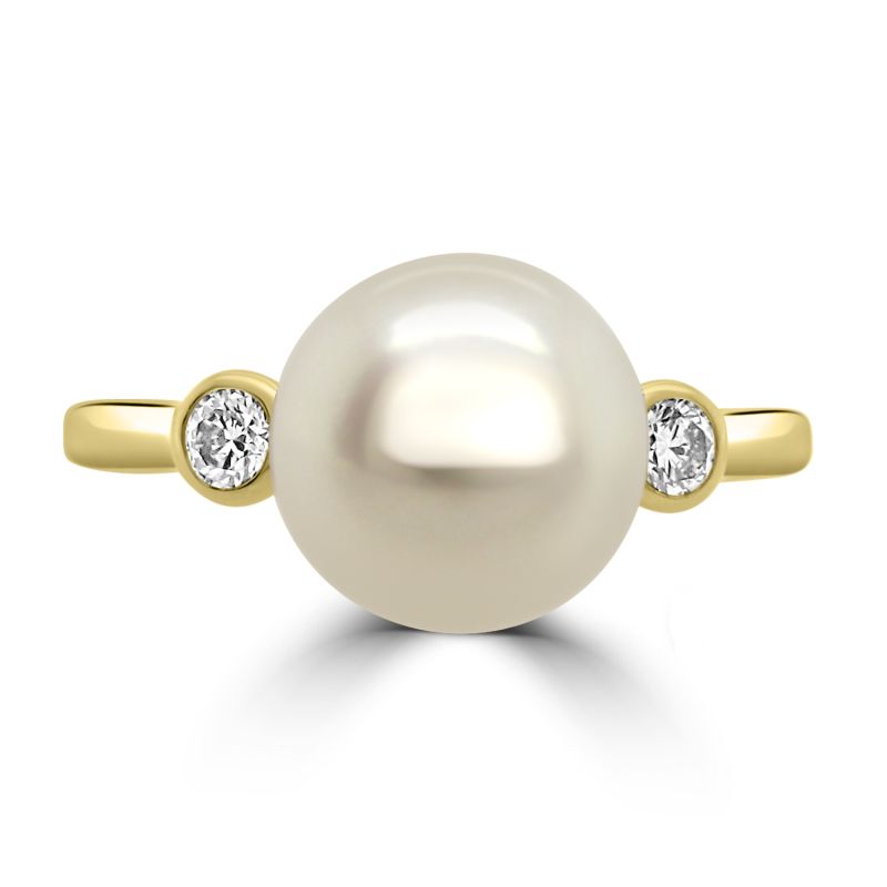 9ct Yellow Gold Cultured Pearl & Diamond Dress Ring 0.10ct