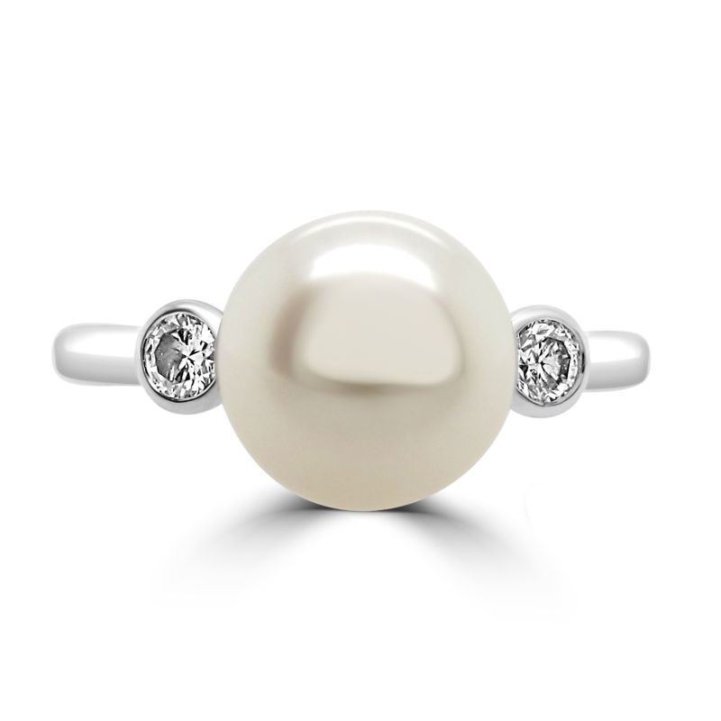 9ct White Gold Cultured Pearl & Diamond Dress Ring 0.10ct