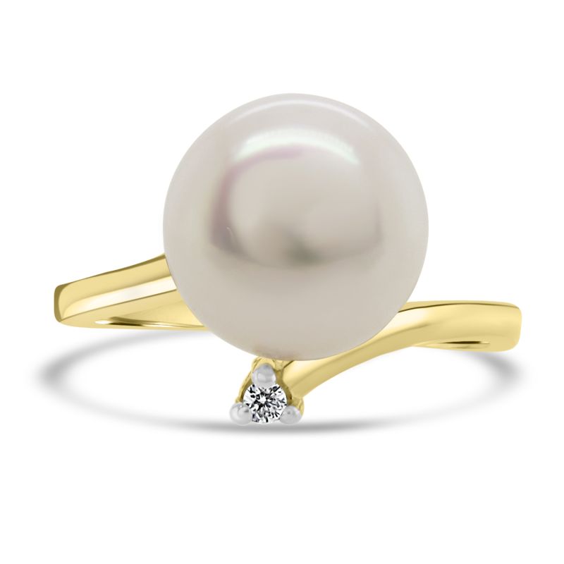 9ct Yellow Gold Pearl Dress Ring With Diamond