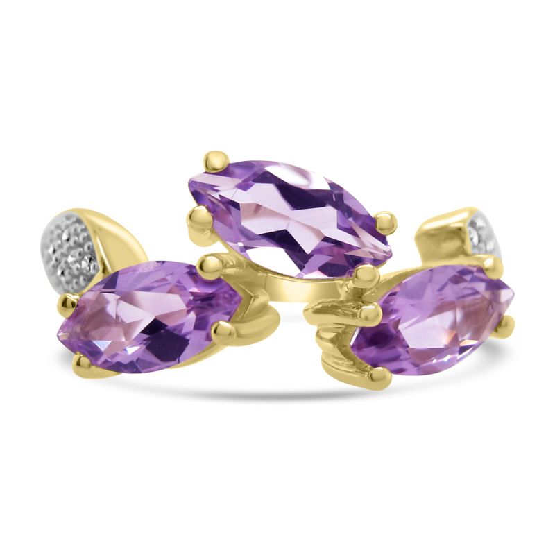 9ct Yellow Gold Marquise Amethyst Dress Ring with Diamonds