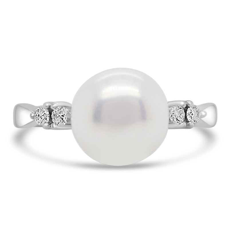 9ct White Gold Pearl and Diamond Dress Ring 0.08ct