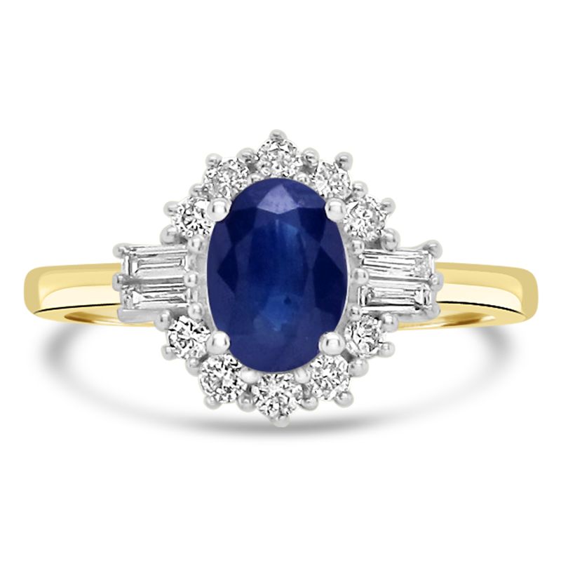 9ct Yellow Gold Sapphire & Diamond Cluster Dress Ring 0.33ct