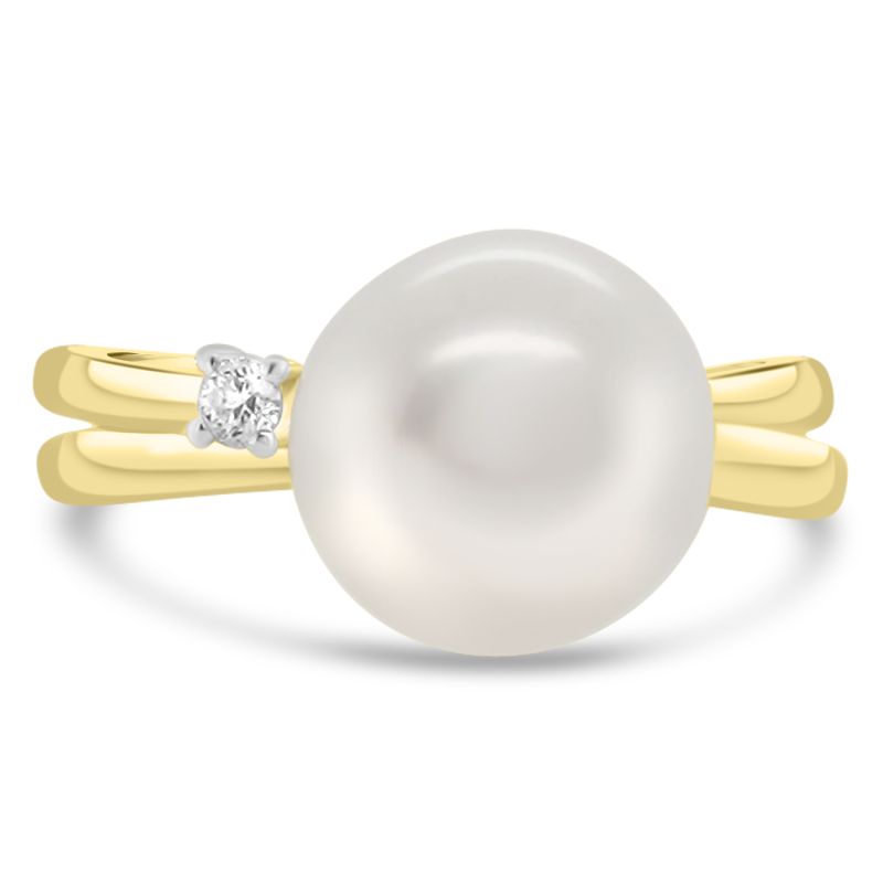 9ct Yellow Gold Freshwater Pearl & Diamond Dress Ring 0.03ct