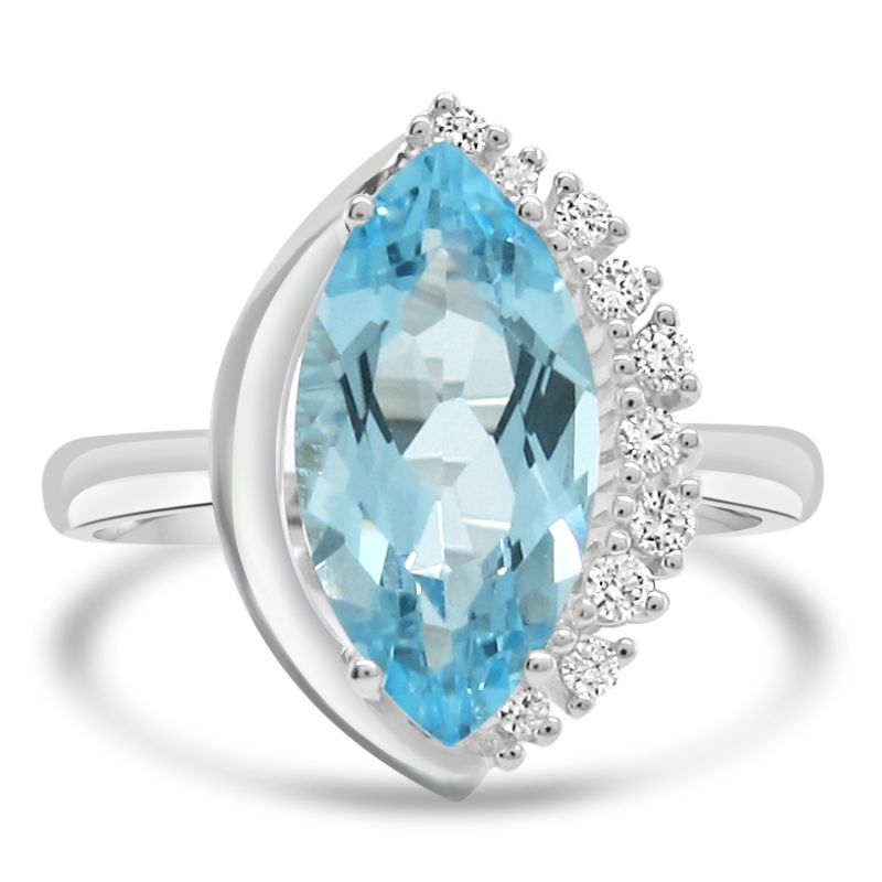 9ct White Gold Blue Topaz & Diamond Dress Ring 0.12ct