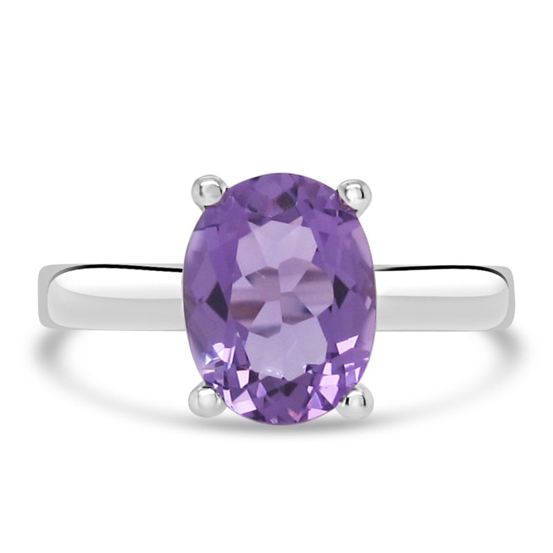 9ct White Gold Oval Amethyst Dress Ring