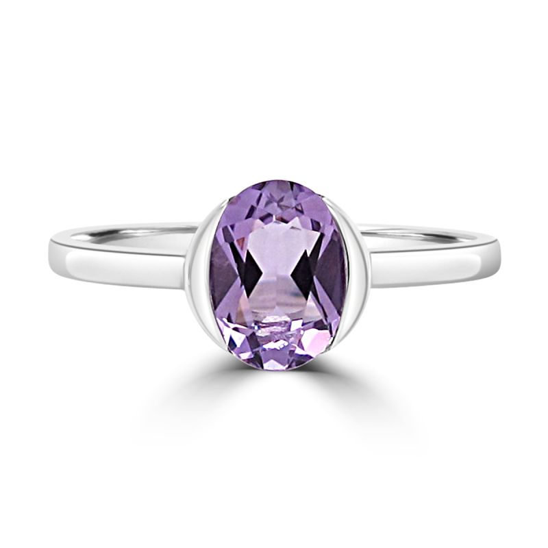 9ct White Gold Oval Amethyst Dress Ring