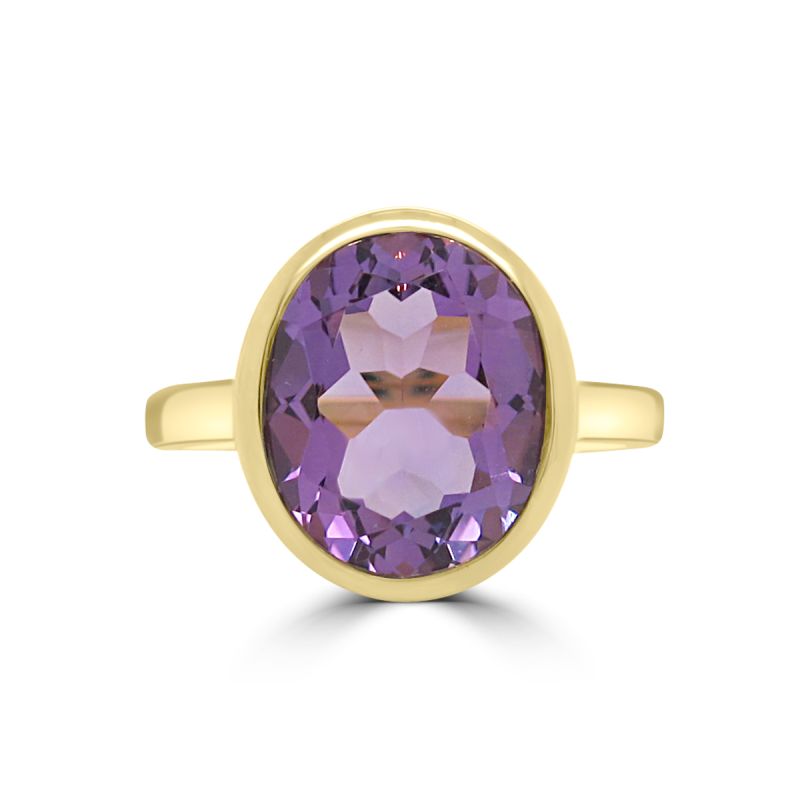 9ct Yellow Gold Oval Amethyst Dress Ring