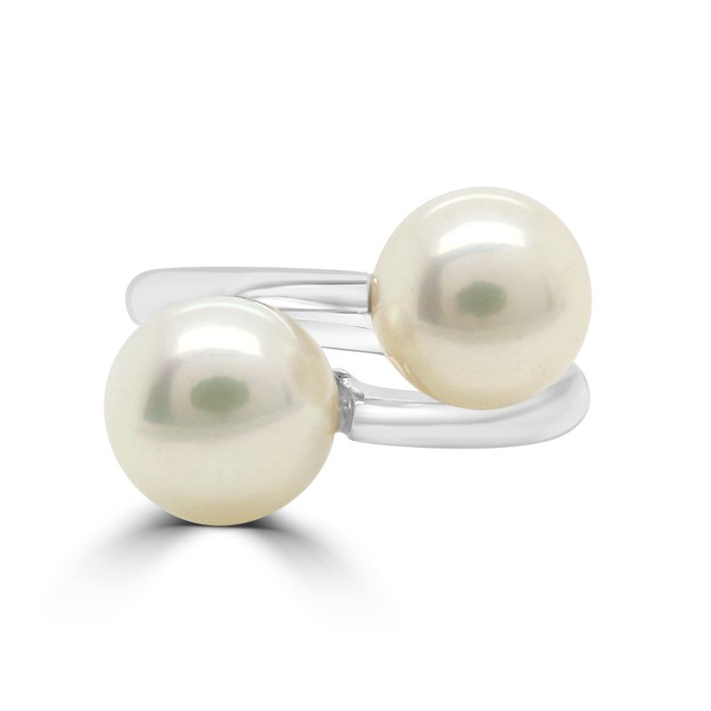9ct White Gold Freshwater Pearl Crossover Dress Ring
