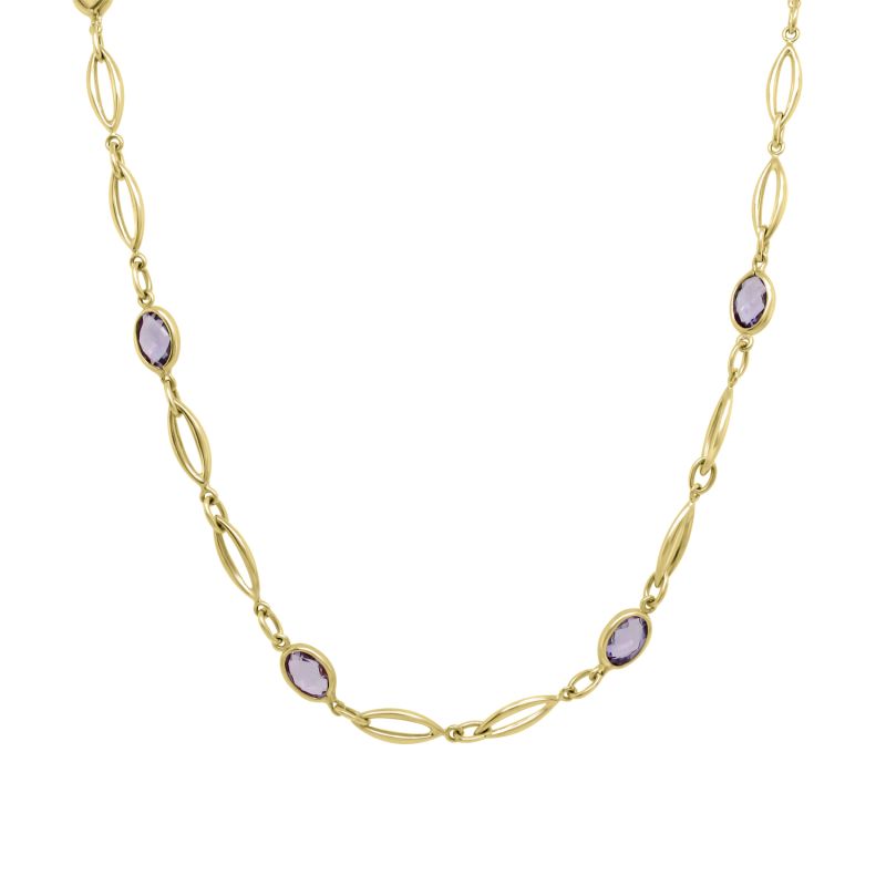 9ct Yellow Gold Amethyst & Gold Link Necklet