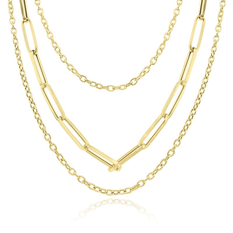 9ct Yellow Gold 3 Strand Paperclip & Belcher Link Necklace