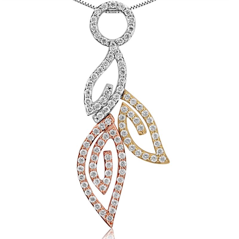 9ct Yellow White Rose Gold Brilliant Cut Diamond Pendant & Chain