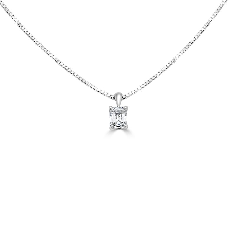 18ct White Gold Emerald Cut Diamond Pendant & Chain 0.31ct