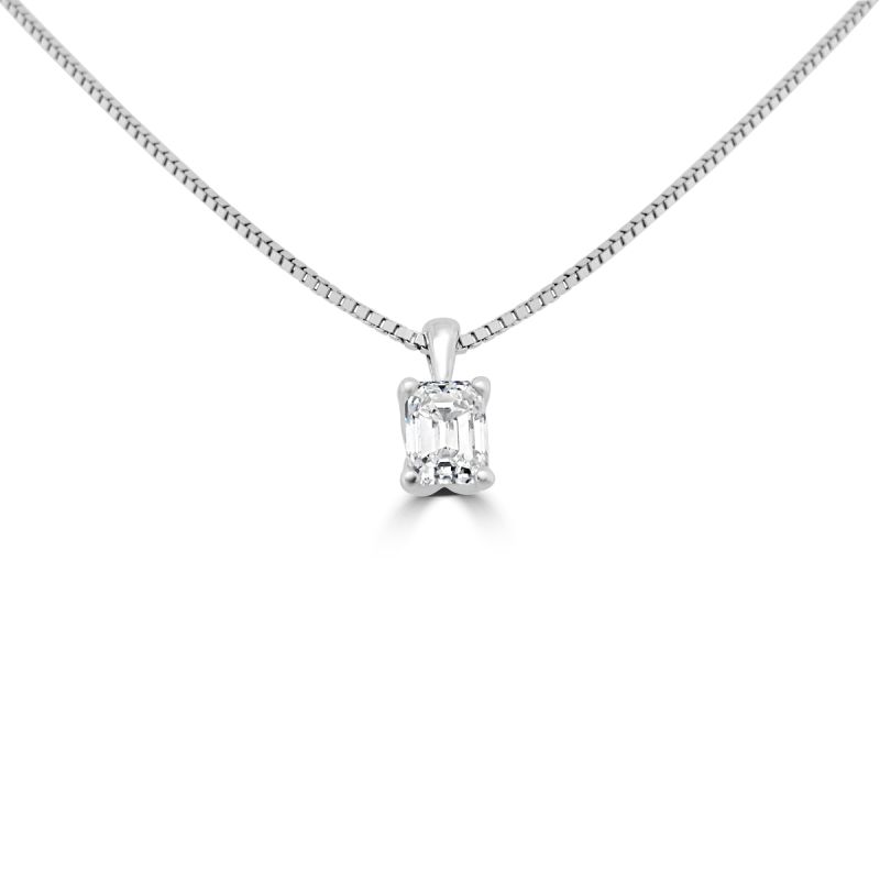 18ct White Gold Emerald Cut Diamond Pendant & Chain 0.40ct