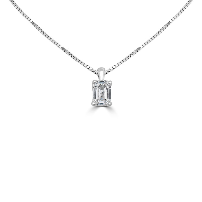 18ct White Gold Emerald Cut Diamond Pendant & Chain 0.51ct