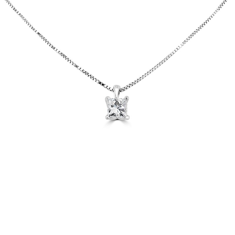 18ct White Gold Princess Cut Diamond Pendant & Chain 0.43ct