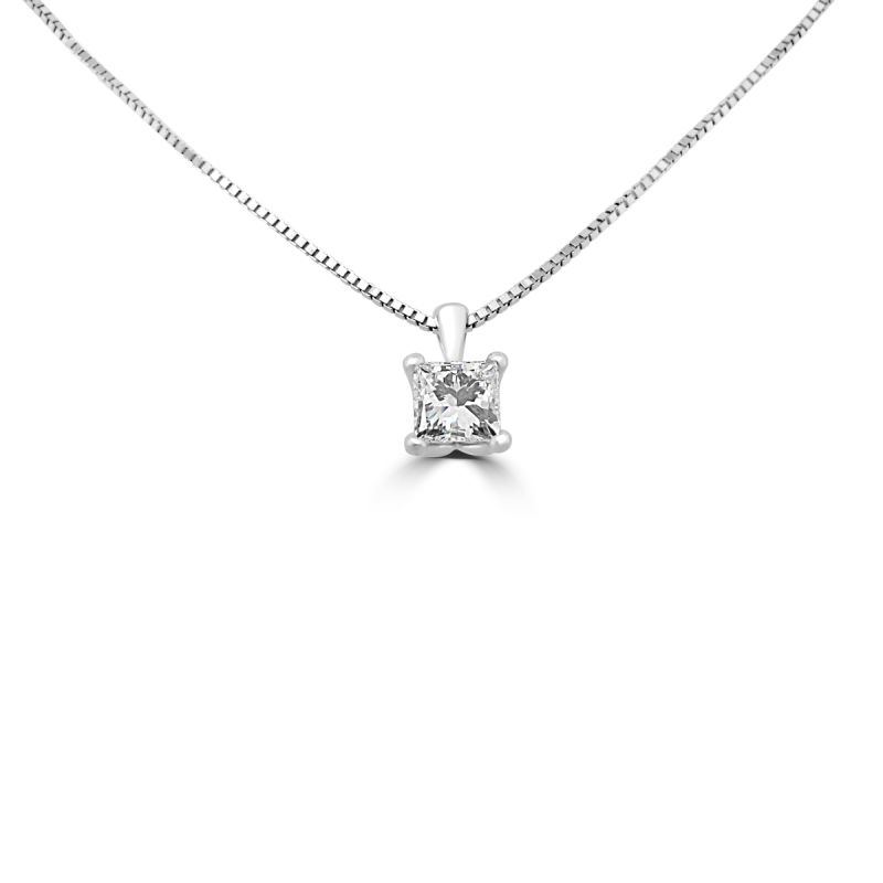 18ct White Gold Princess Cut Diamond Pendant & Chain 0.50ct