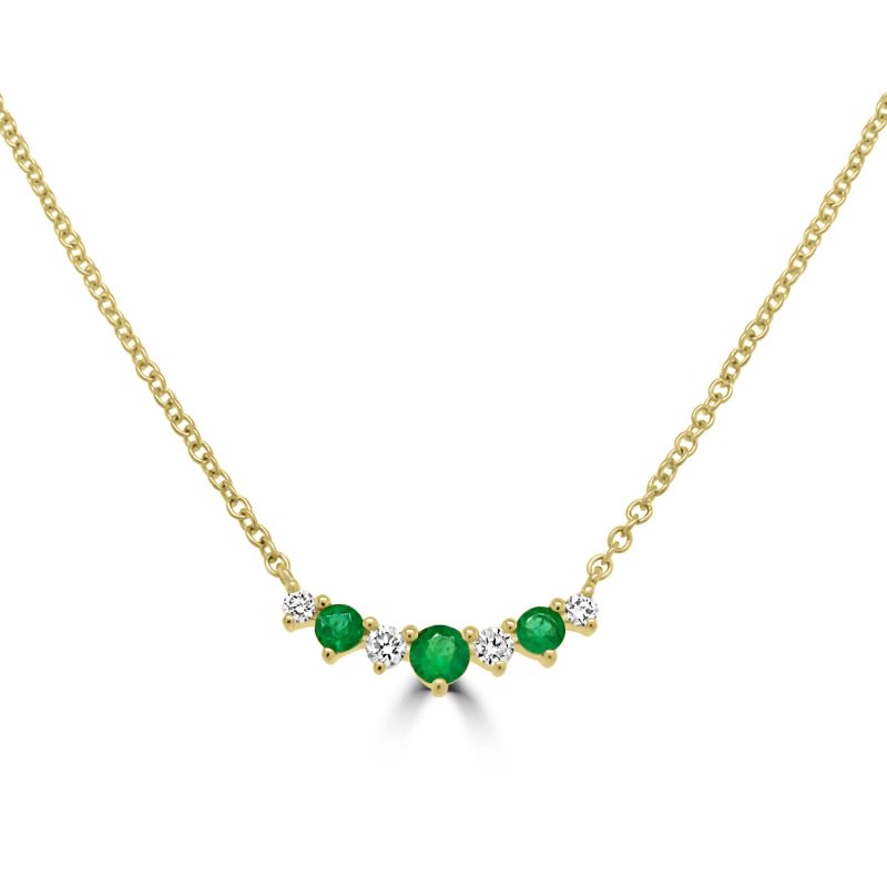 18ct Yellow Gold Emerald & Diamond Necklet 0.12ct