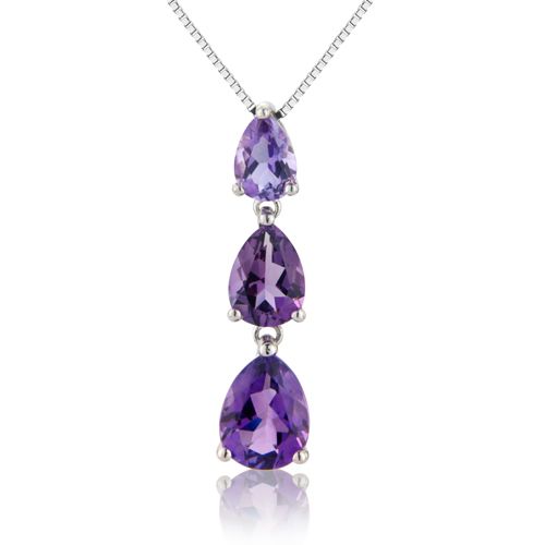 9ct White Gold Pear Shaped Amethyst Pendant & Chain