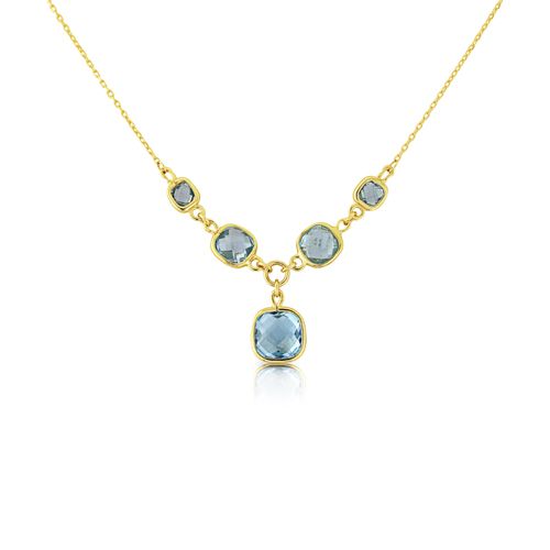 9ct Yellow Gold Cushion Shape Blue Topaz Necklet