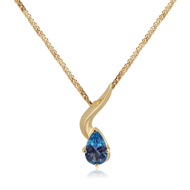 9ct Yellow Gold Pear Shaped Blue Topaz Pendant