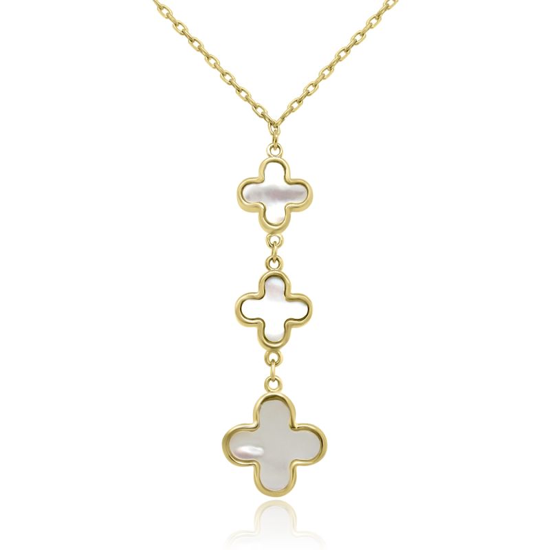 9ct Yellow Gold Mother of Pearl Cross Drop Pendant & Chain