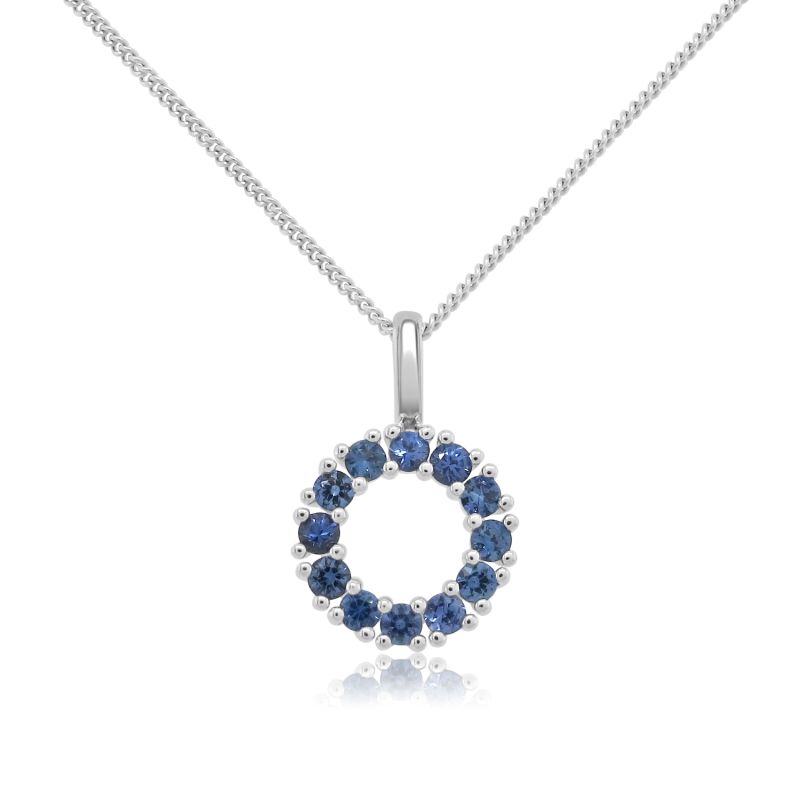9ct White Gold Sapphire Circle Pendant & Chain