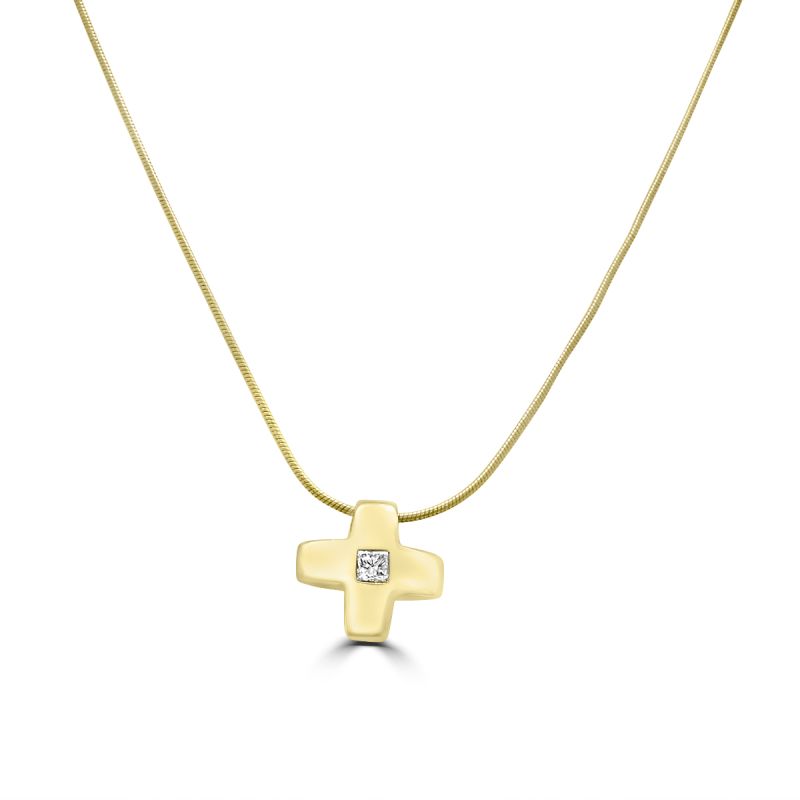 9ct Yellow Gold Princess Cut Diamond Cross Pendant