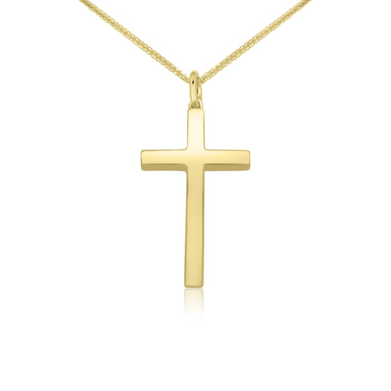 9ct Yellow Gold Plain Solid Cross Pendant & Chain