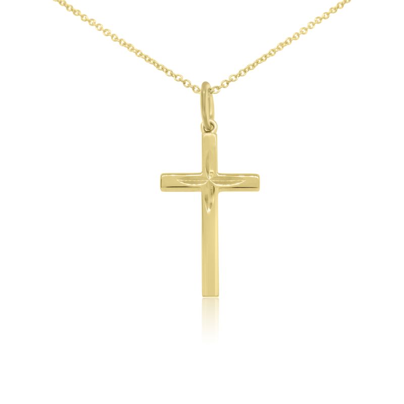 9ct Yellow Gold 20x12mm Diamond Cut Solid Cross Pendant and chain