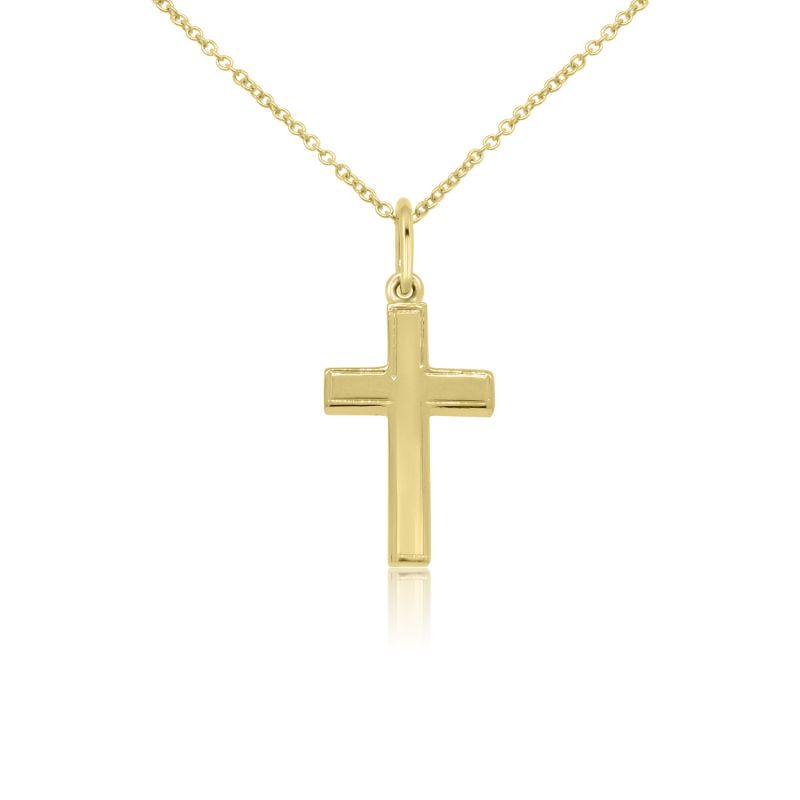 9ct Yellow Gold 17x10mm Lined Edge Solid Cross Pendant