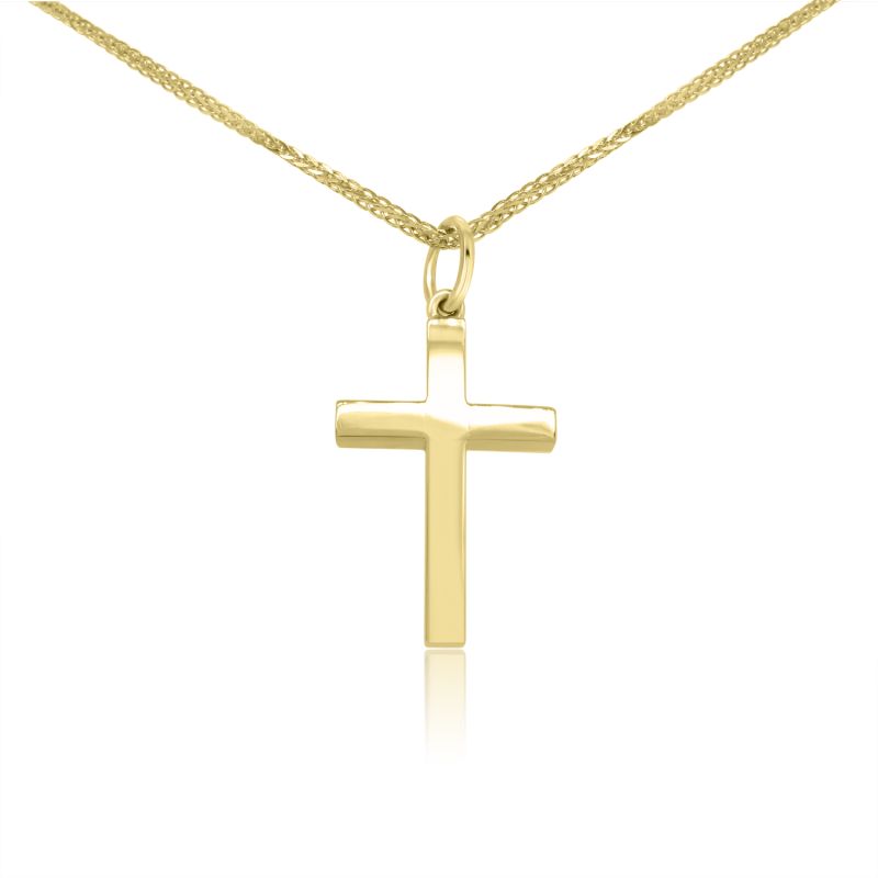 9ct Yellow Gold 20x13mm Plain Solid Cross Pendant and Chain