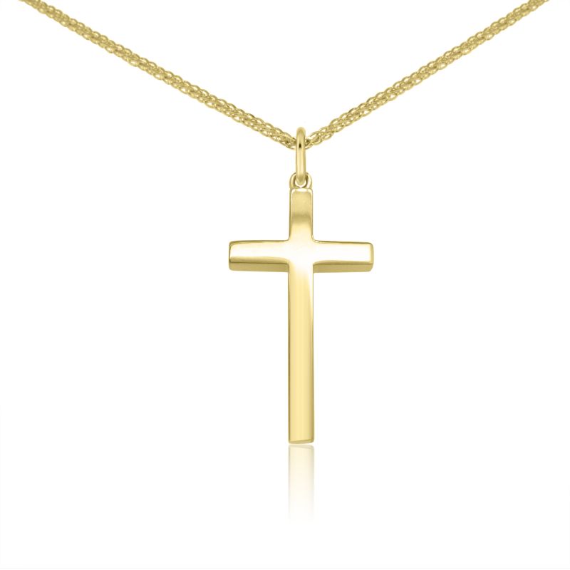 9ct Yellow Gold 25x15mm Solid Cross Pendant & Chain