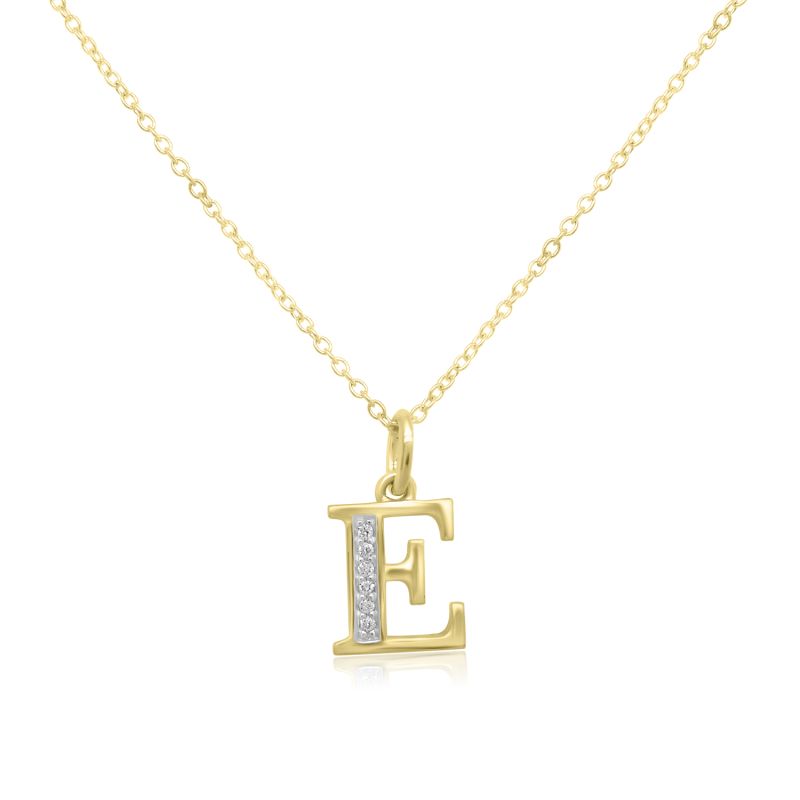 14ct Yellow Gold Diamond "E" Pendant & 9ct Chain  0.02ct