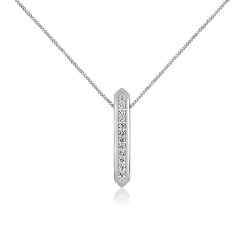 9ct White Gold Brilliant Cut Diamond Bar Pendant & Chain 0.10ct