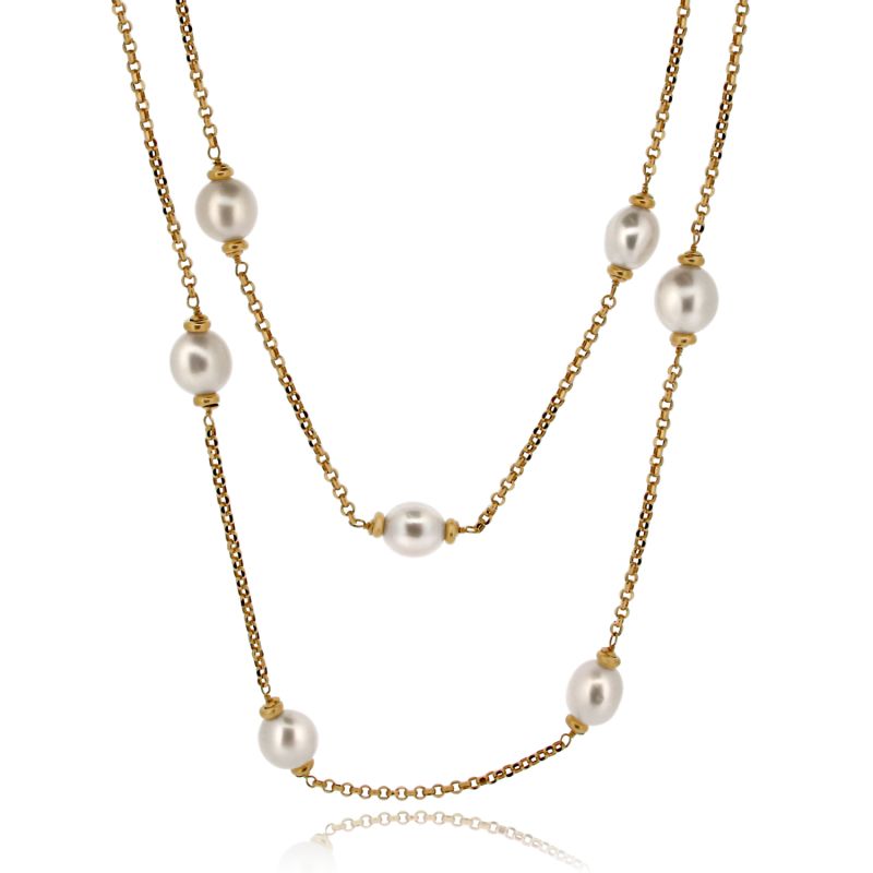 18ct Yellow Gold Freshwater Cultured Pearl Chain Necklace