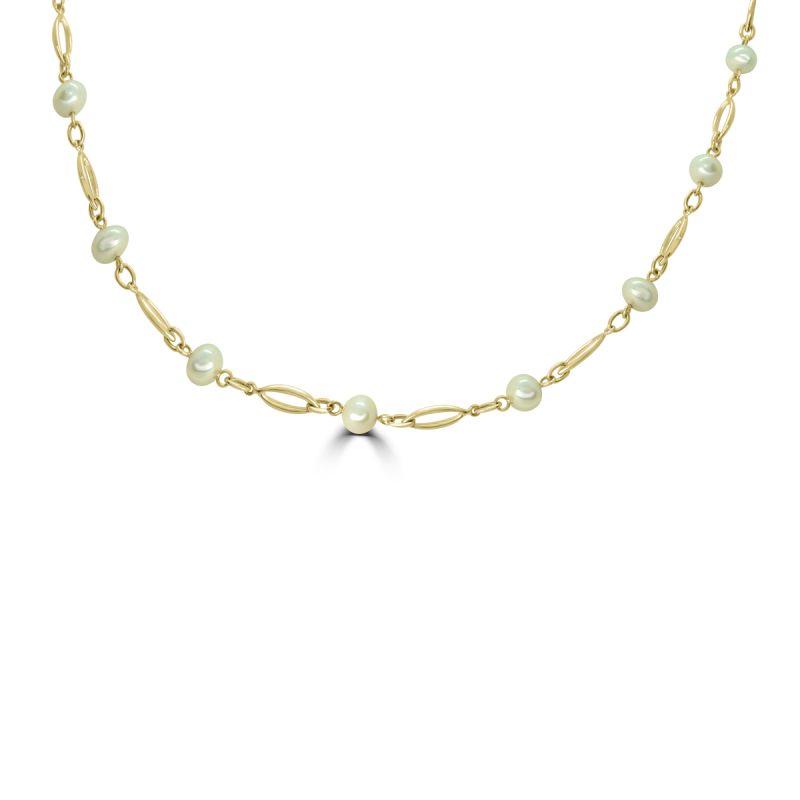 9ct Yellow Gold Freshwater Pearl & Gold Link Necklace