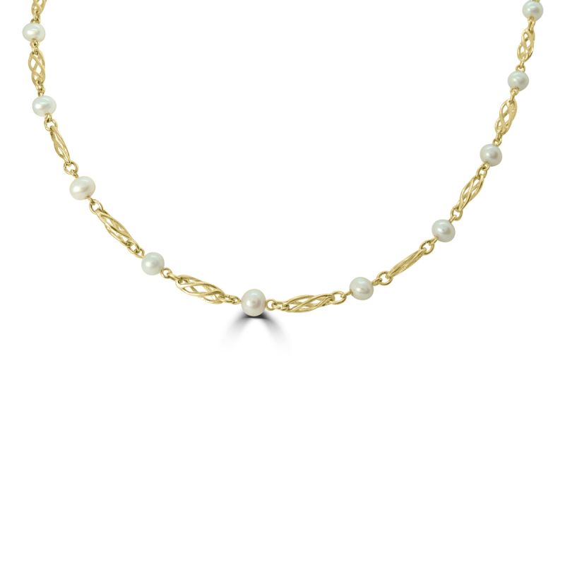9ct Yellow Gold Freshwater Pearl & Gold Link Necklet