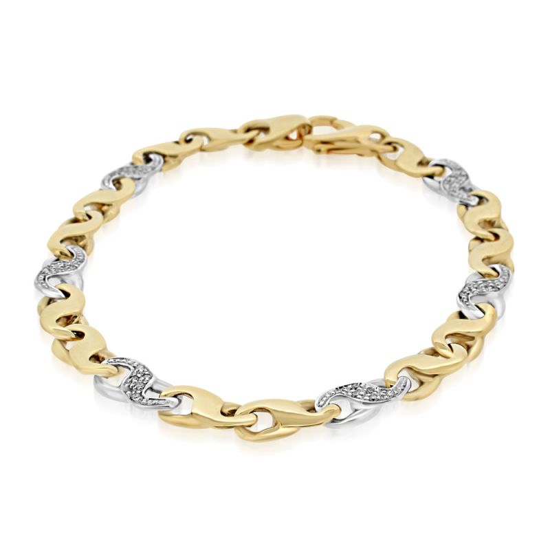9ct Yellow & White Gold Brilliant Cut Diamond Fancy Bracelet