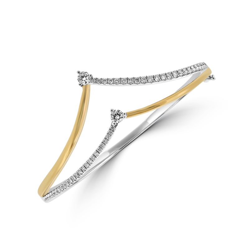 18ct Yellow & White Gold Brilliant Cut Diamond Wishbone Bangle