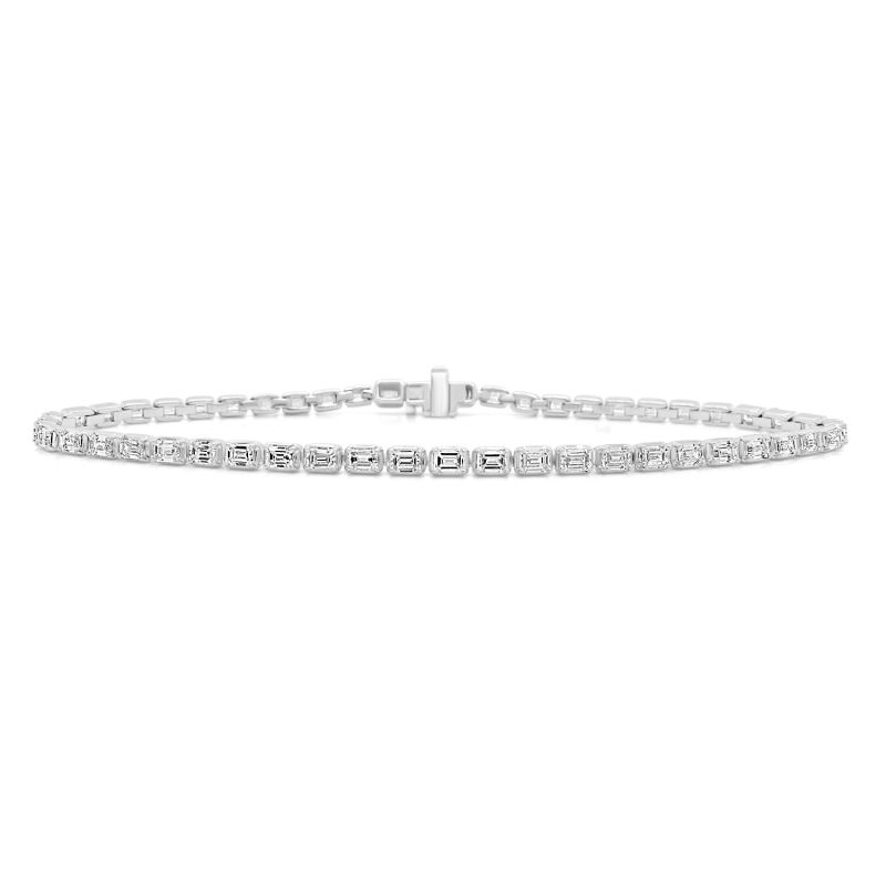 18ct White Gold Emerald Cut Diamond Line Bracelet 3.15ct
