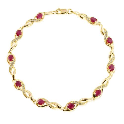 9ct Yellow Gold Oval Ruby & Brilliant Cut Diamond Bracelet