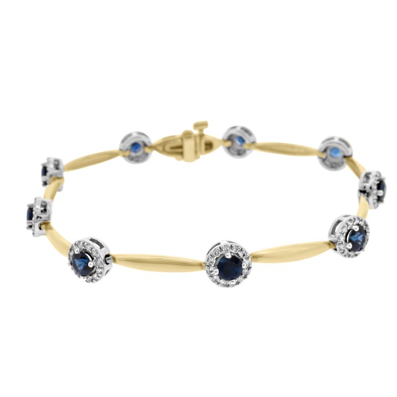 9ct Yellow & White Gold Sapphire & Diamond Cluster Bracelet