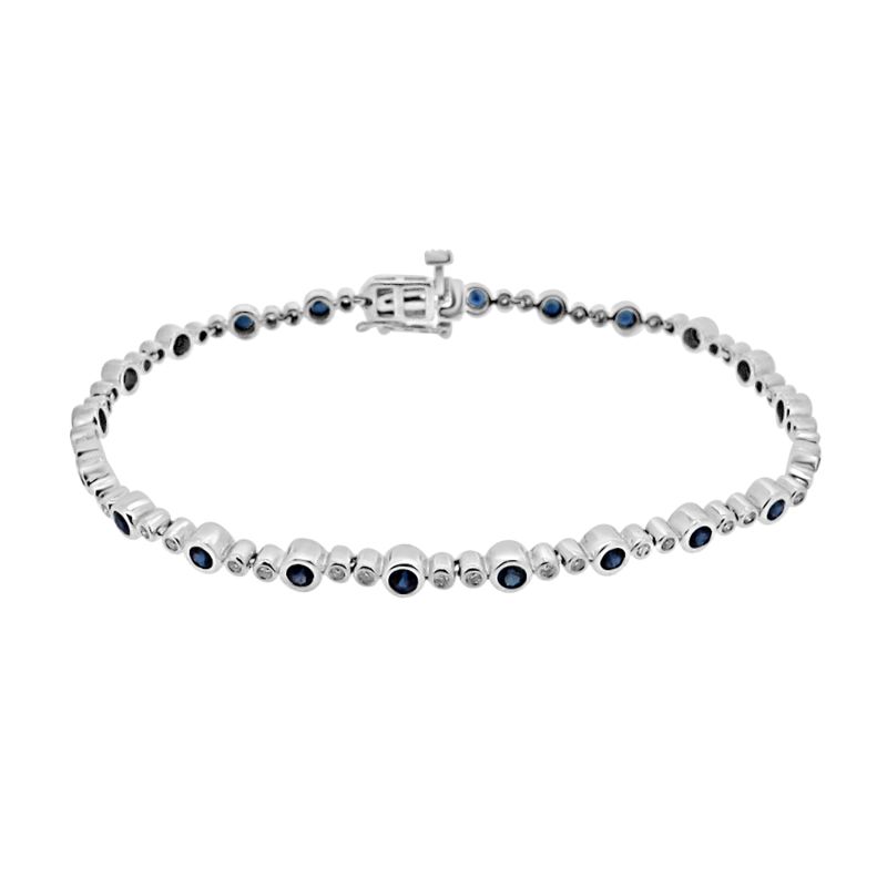 9ct White Gold Sapphire & Diamond Line Bracelet 0.33ct