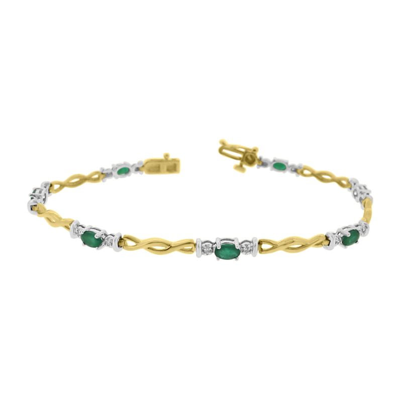 9ct Yellow & White Gold Emerald & Diamond Bracelet 0.14ct