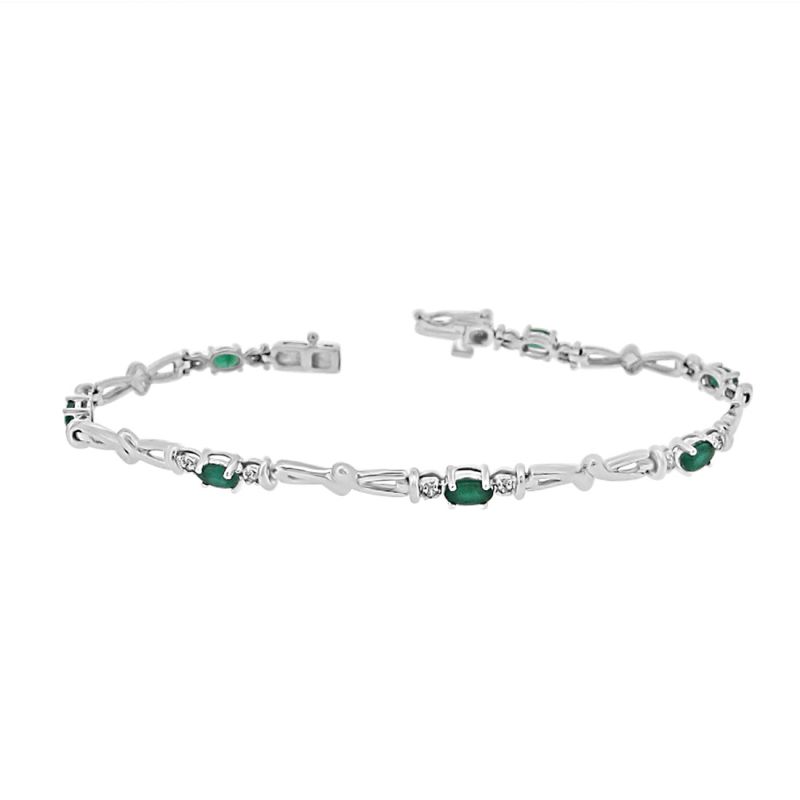 9ct White Gold Emerald & Diamond Bracelet 0.14ct
