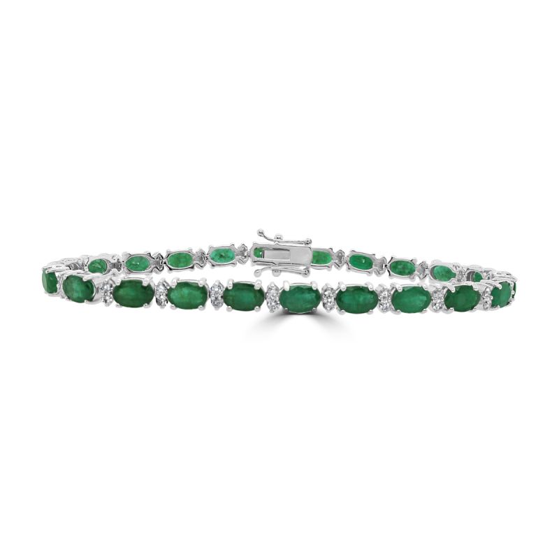 9ct White Gold Emerald and Diamond Line Bracelet 9.25/1.13ct