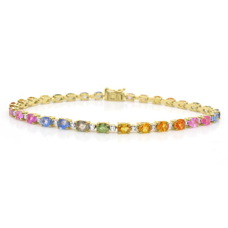 9ct Yellow Gold Rainbow Sapphire & Diamond Bracelet 0.32ct