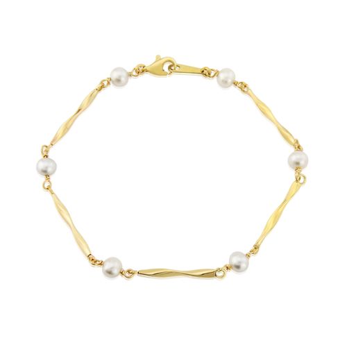 Ladies 9ct Yellow Gold Twisted Link & Cultured Pearl Bracelet