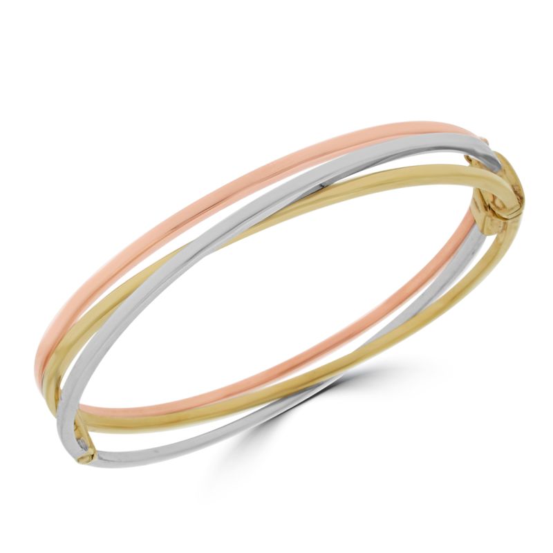 9ct Yellow, White & Rose Gold Crossover Bangle