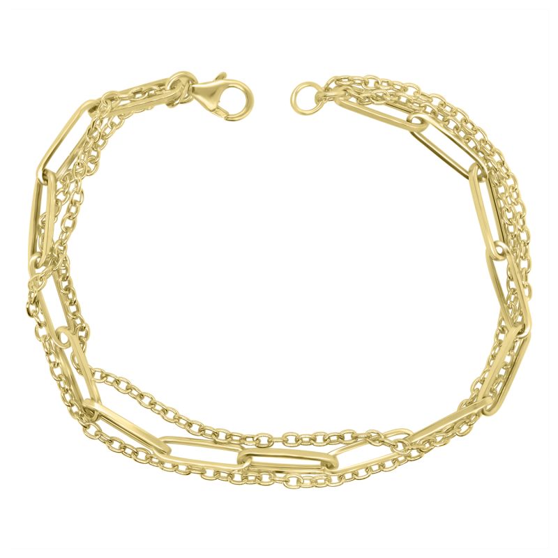 9ct Yellow Gold 3 Strand Paperclip & Belcher Link Bracelet